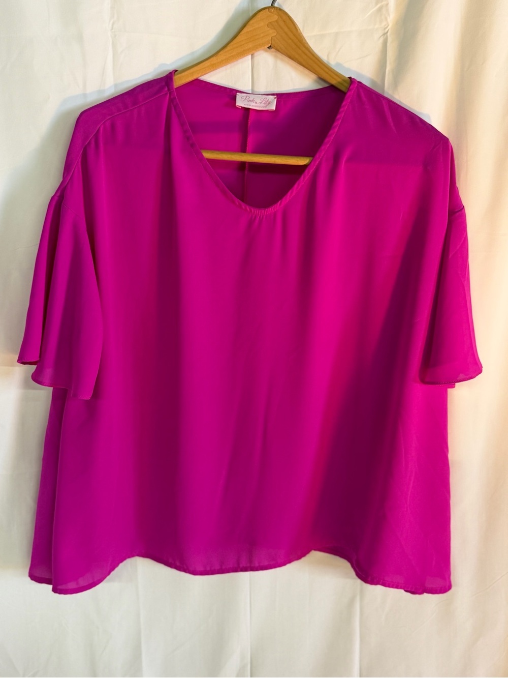 Pink Lily Fuchsia V-Neck Flutter Sleeve Blouse
